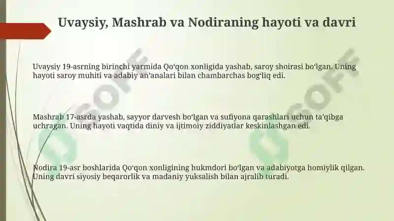Uvaysiy Mashrab va Nodira hayoti va ijodi 3