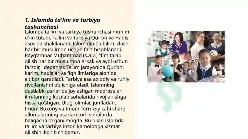 Islom ta'limotida ta'lim tarbiya masalalarining ifodalanishi 3