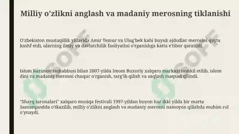 Mustaqillik yillarida O'zbekistonda ma'naviy tarqqiyot 3