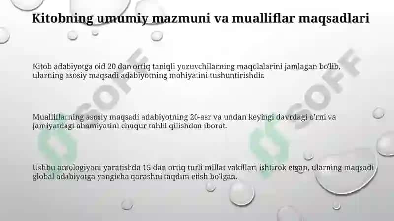 "Jahon adiblari adabiyot haqida” kitobini oʻrganish 3