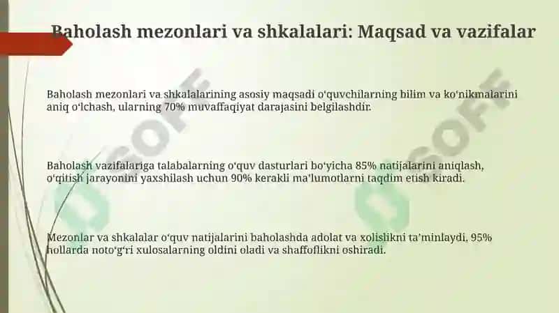 Baholash Mezonlari va Shkalalari 3