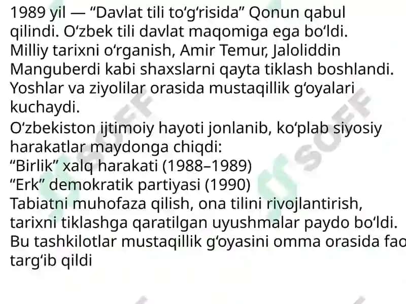 O'zbekistonda Mustaqillikka erishish Arofasi 3