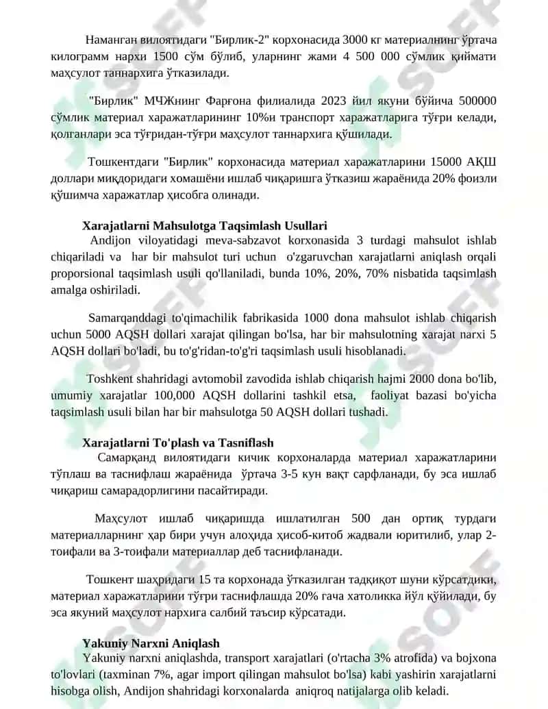 Material xarajatlarini tannarxga o'tkazish tartibi 3
