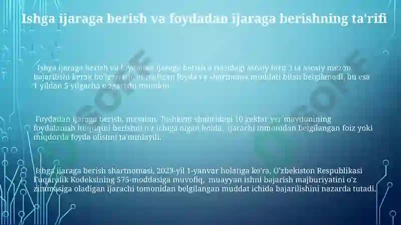 Ishga Ijara va Foydaga Ijara 3