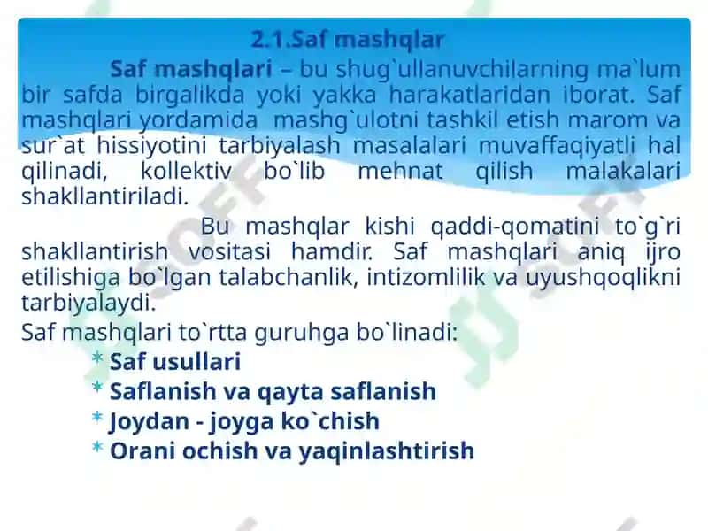 Sаf Vа Umumrivоjliantiruvchi Mаshqlar 3
