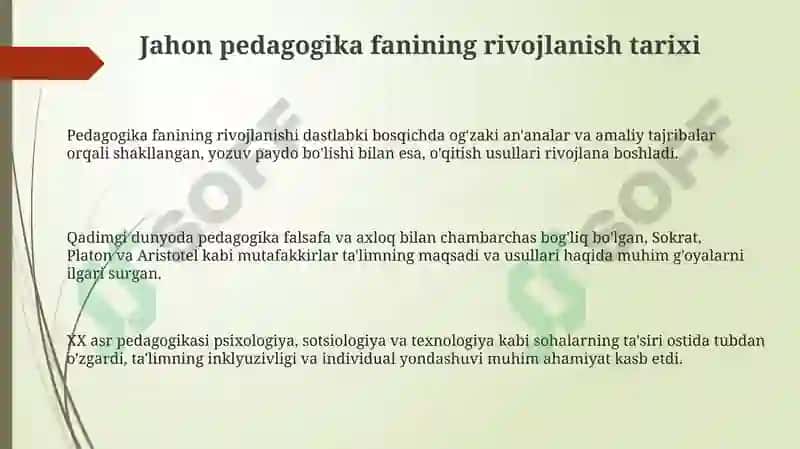Jahon pedagogika fanining rivojlanish tarixi 3