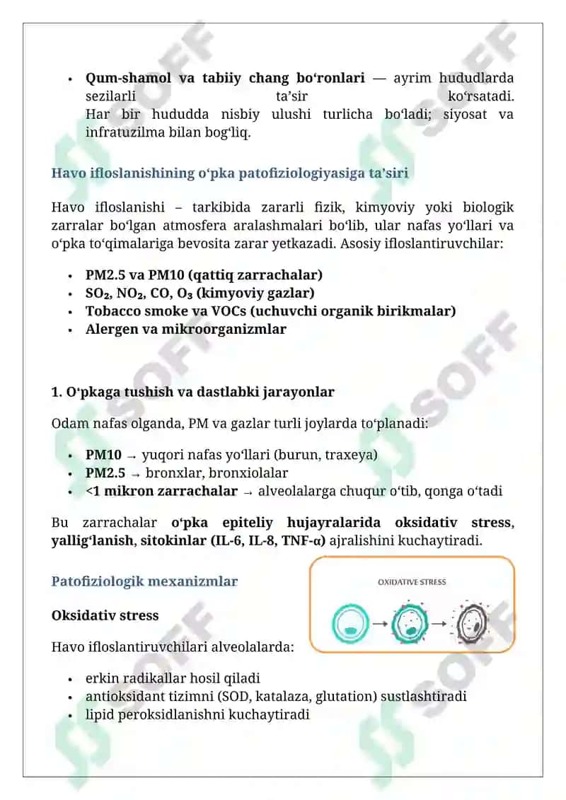 Havo ifloslanishining o‘pka patofiziologiyasidagi 3