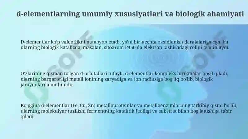 D-elementlarning biologik roli(o'tish elementlari) 3