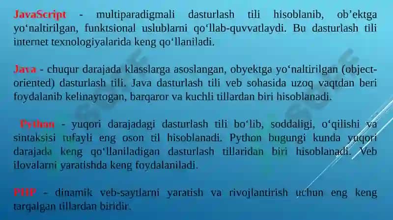 Zamonaviy dasturlash texnologiyalari 3