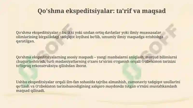 O'zbekiston tarixini o'rganishda qo'shma ekspeditsiyalar va ularning ahamiyati 3