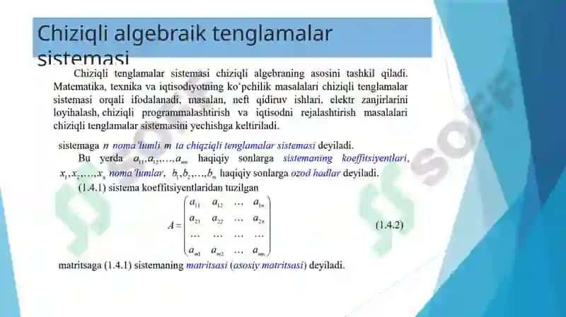 Chiziqli algebraik tenglamalar sistemasi va ularni yechish 3