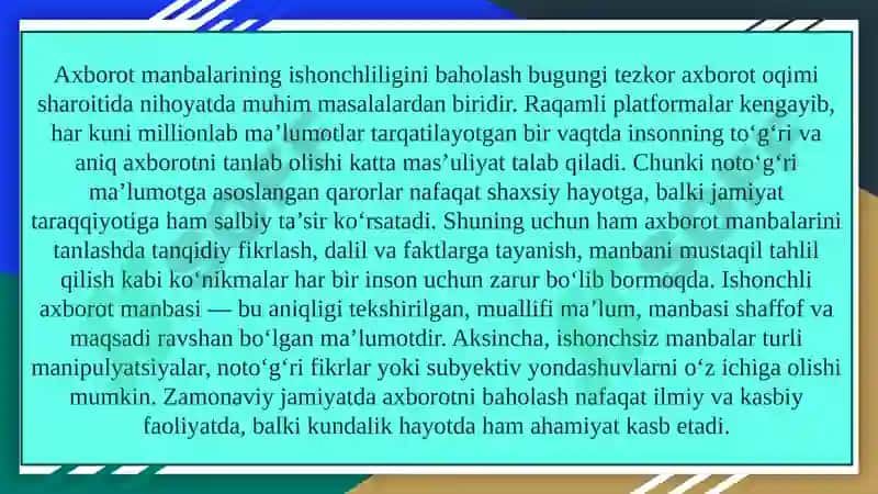 Axborot manbalarining ishonchliligini baholash usullari 3