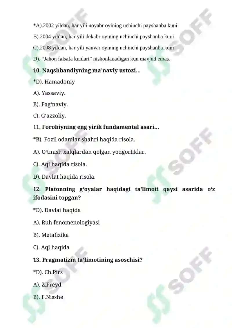 Falsafa fanidan 1-kurs talabalari uchun test savollari 3