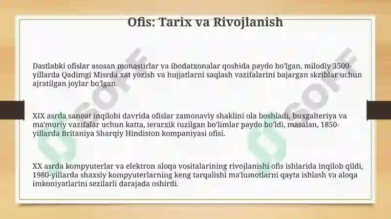Ofis: Tarix, Arxitektura va Dizayn 3