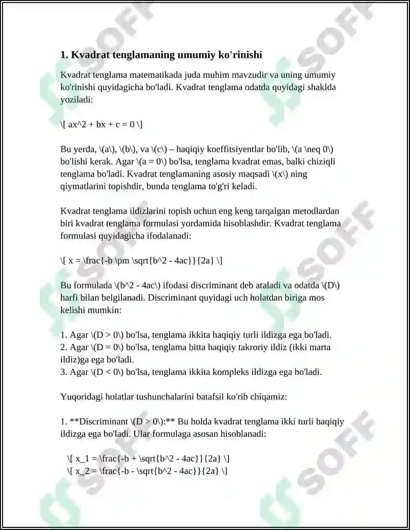 KVADRAT TENGLAMA ILDIZLARI 3