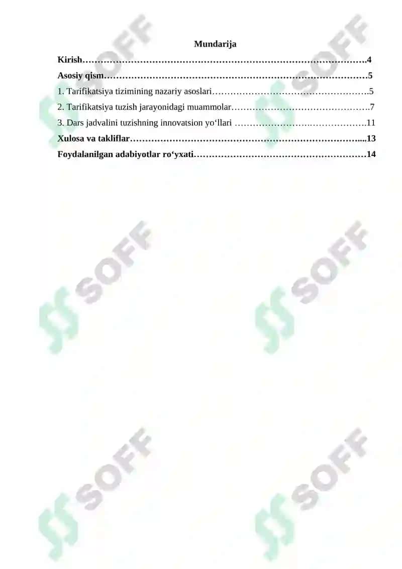 O‘quv jarayonini tashkil etishda muhim sanalgan tarifikatsiya. 3