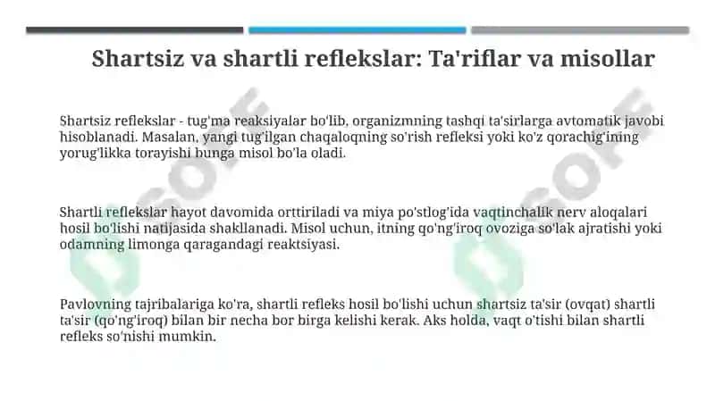 Shartsiz va shartli reflekslar 3