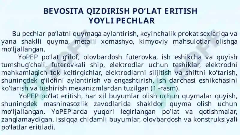 Bevosita qizdirish po‘lat eritish yoyli pechlar 3