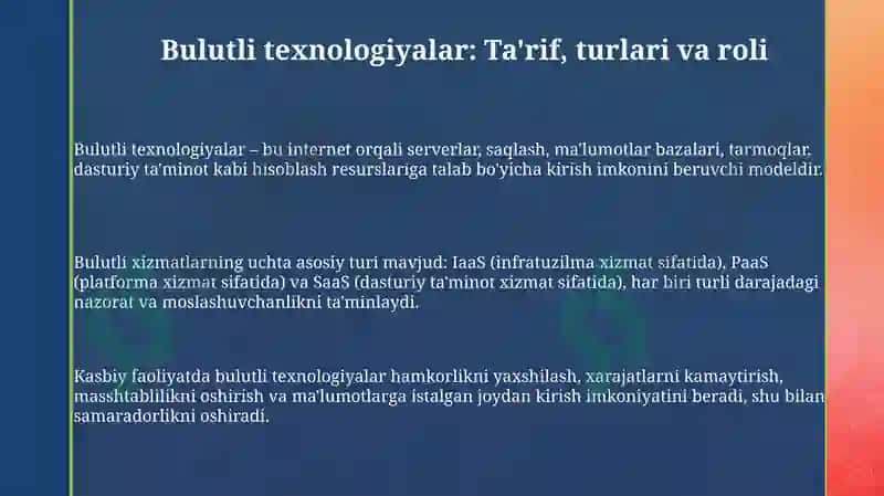 Bulutli Texnologiyalar: Ta'rif, turlari va roli 3