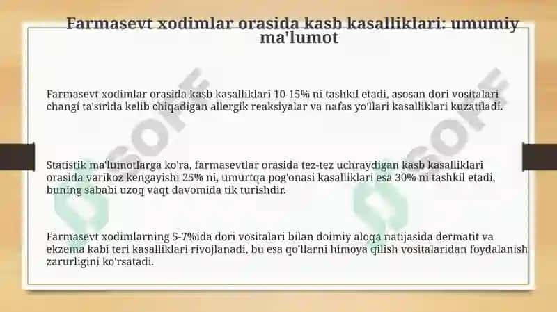 Farmatsevtikaxonlaridaxodimlardauchraydigankasbkasalliklari 3