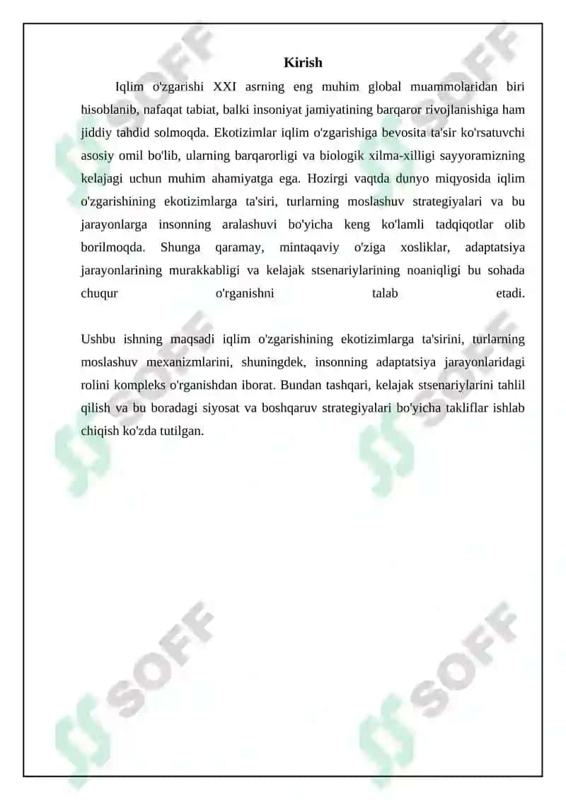 Iqlim o'zgarishi va ekologik moslashuv REFERAT 3
