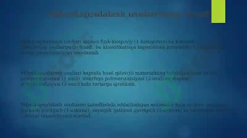 Dorivor moddalarni mikrokapsulalash usullari 3