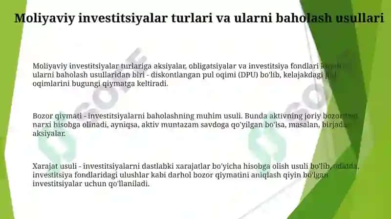 Moliyaviy investitsiyalar va ularning hisobi 3