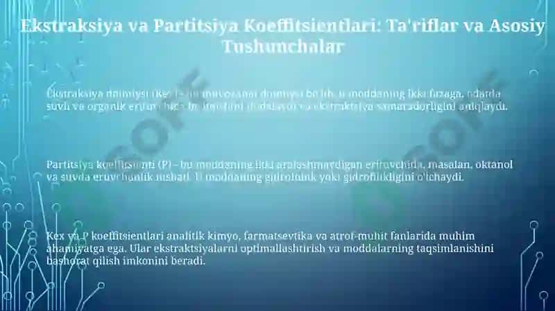 Ekstraksiya va Partitsiya Koeffitsientlari 3