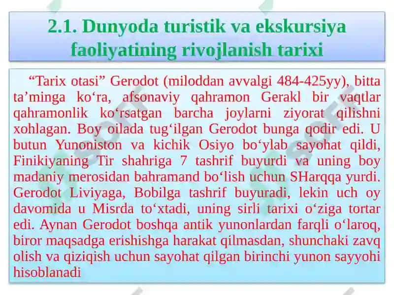 Dunyo tаvrik va ekskursiya faoliyatining rivojlanishi 3