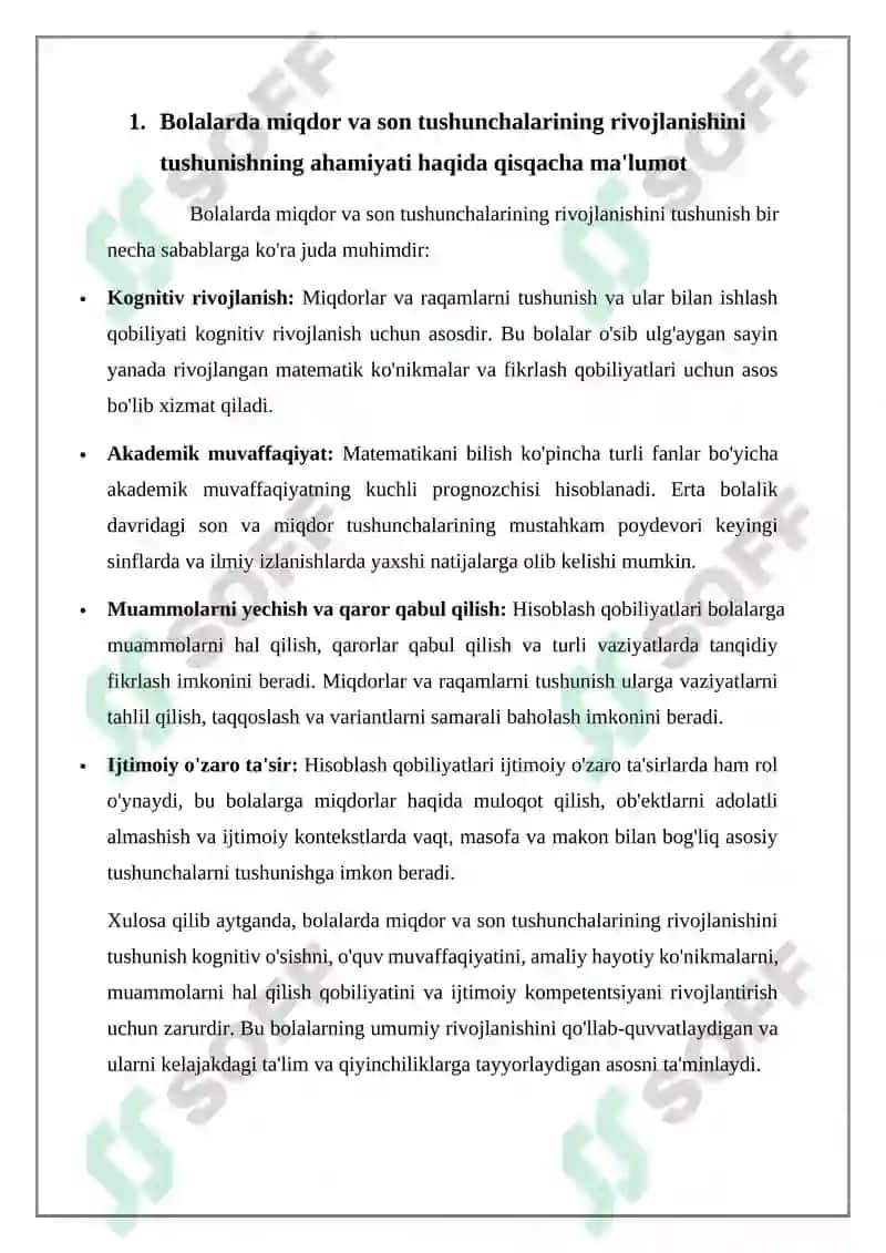 ELEMENTAR MATEMATIK TASAVVURLARNI SHAKLLANTIRISH FANIDAN REFARAT 3