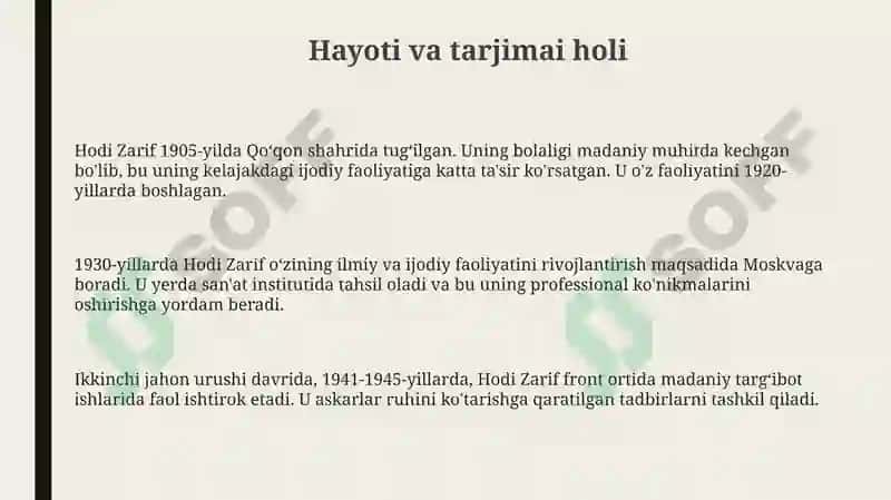 Hodi Zarif hayoti va ijodi faoliyati 3