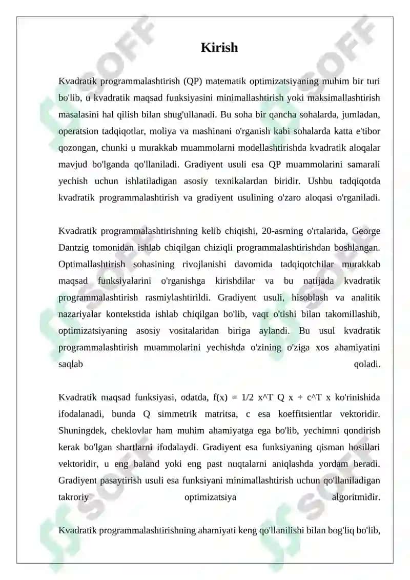 Kvadratik Programmalashtirish va Uni Yechish Usullari 3