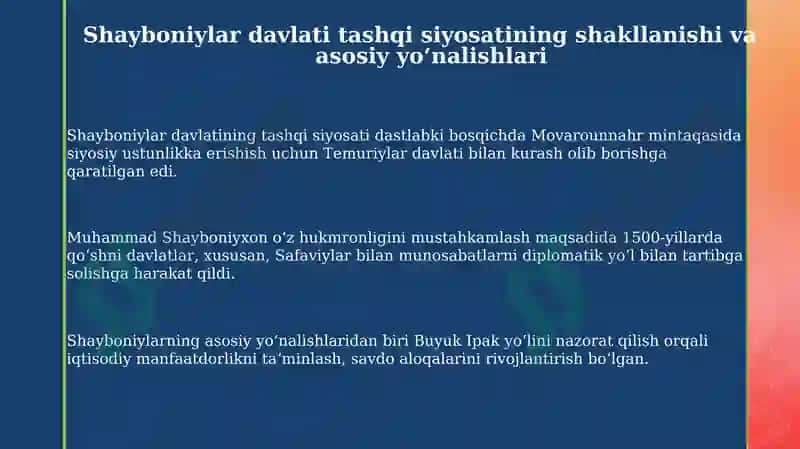 Shayboniylarning tashqi siyosadi 3