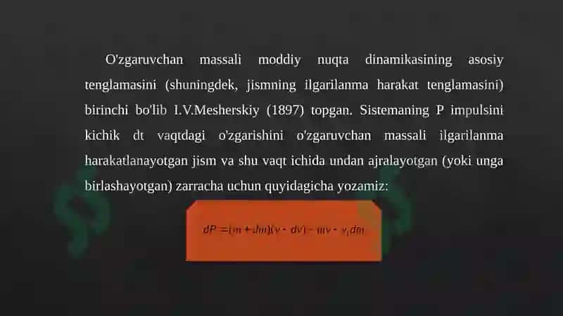 O'zgaruvchan massalij jism harakati 3
