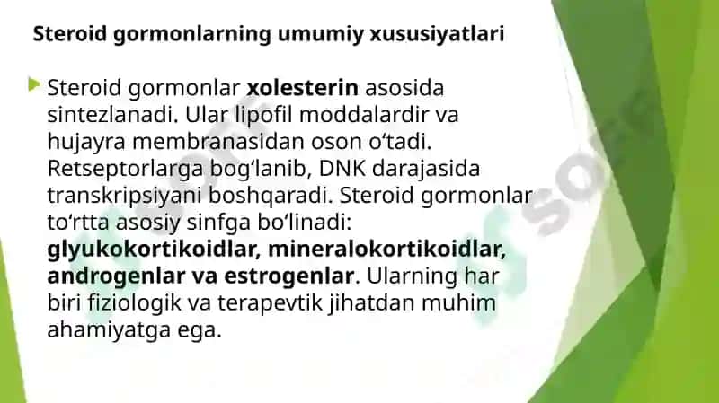 Steroid tuzulishga ega bo’lgan gormonal preparatlar 3