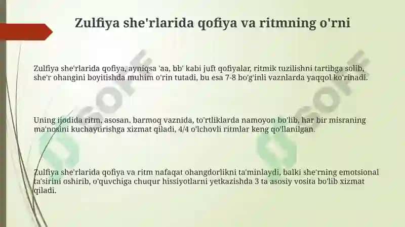 Zulfiya she'rlarida qofiya va ritm mavzusi 3
