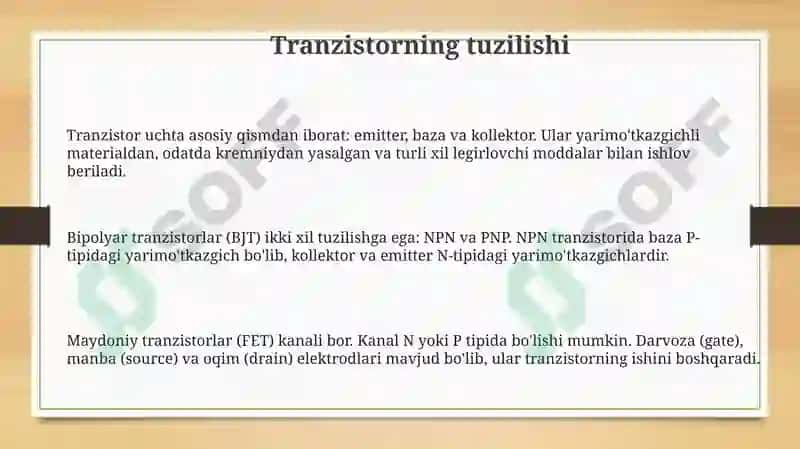 Tranzistorlartuzulishi,ishlashpirinsipi,ulanishsxemalari 3