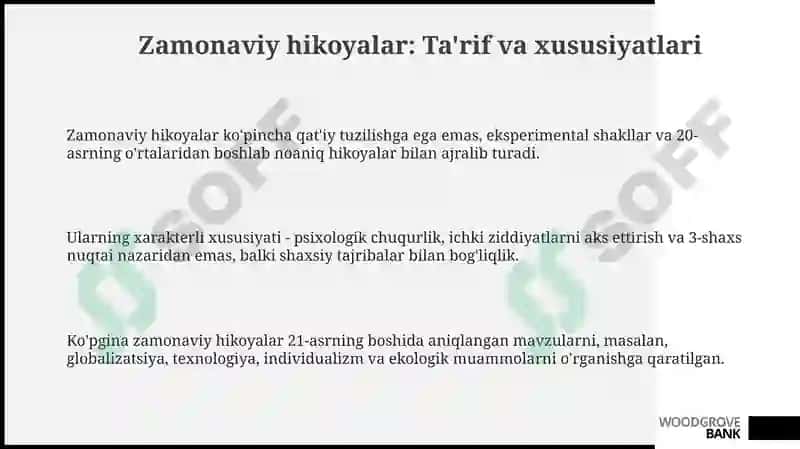 Zamonaviy hikoyalar: Ta'rif va xususiyatlari 3