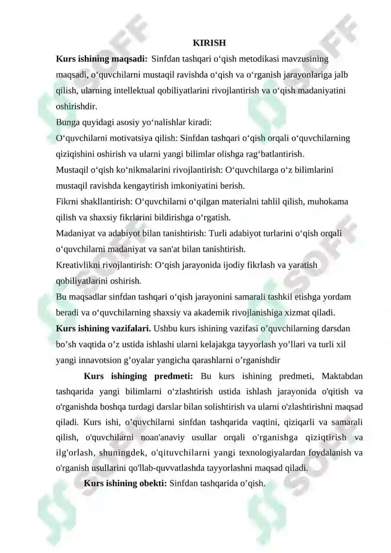 Sinfdan tashqari o‘qish mеtodikasi KURS ISHI 3