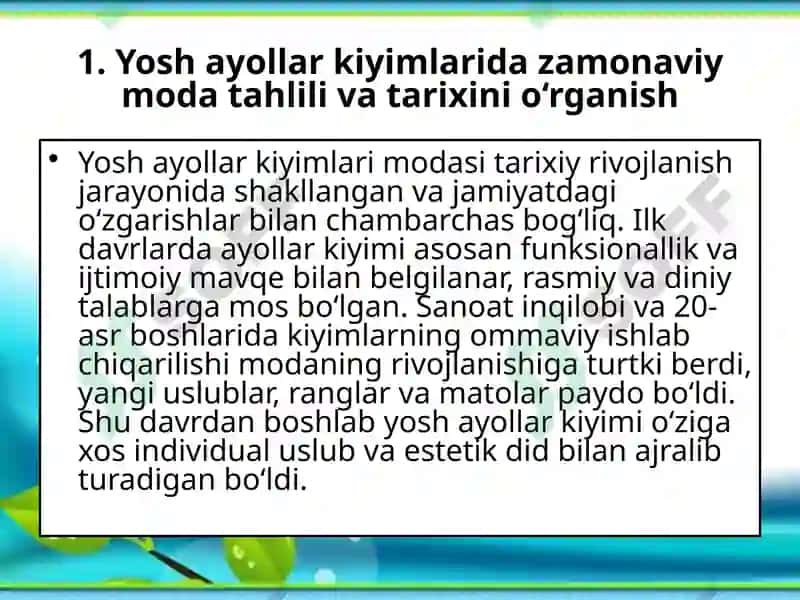 Yoshayollar kiyimlari davrining o'zbek modasini yozmasharhlar taqdimoti 3