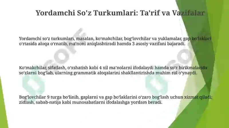Yordamchi So'z Turkumlari 3