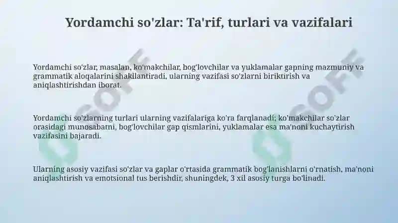 Yordamchi soʻzlar 3