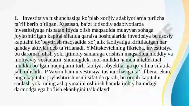 INVESTITSIYA FAOLIYATINI KREDITLASH 3