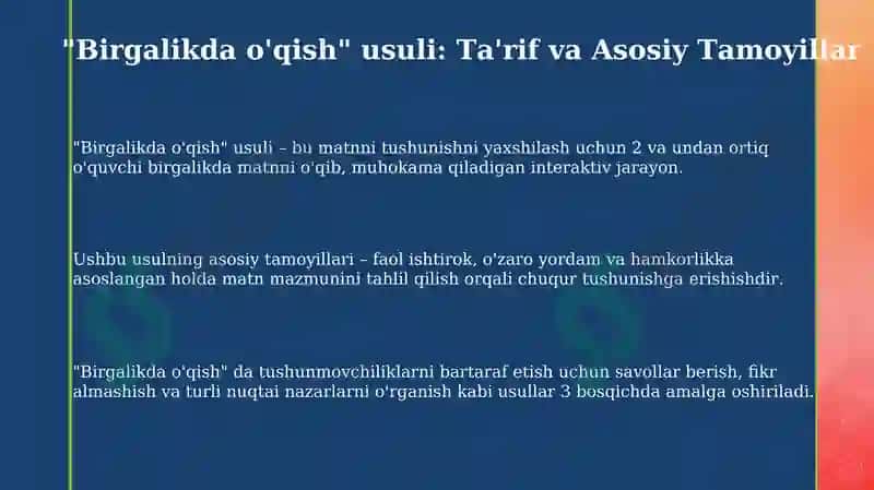 "Birgalikda o'qiymiz metodidan foydalanish" 3