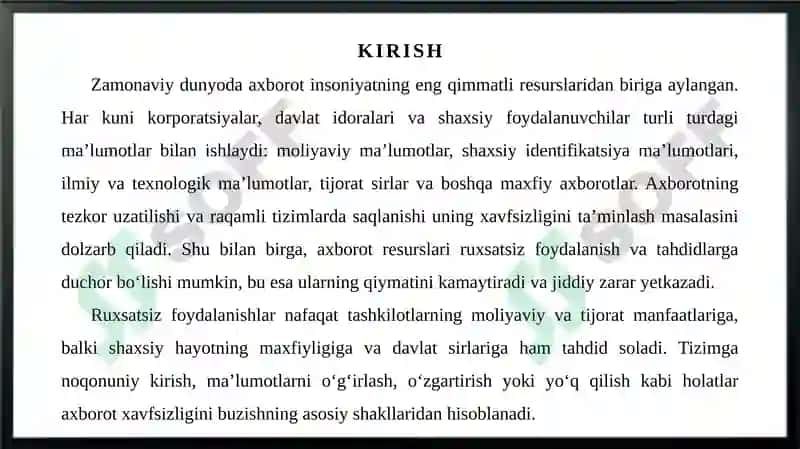 Axborotni ruxsatsiz foydalanishlardan himoyalash 3