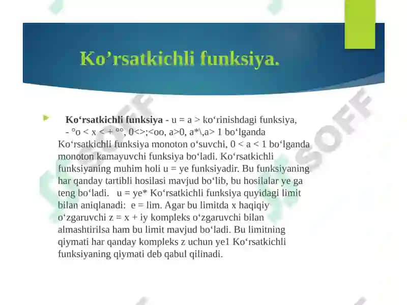Ko’rsatkichli va logorifmli funksiya 3