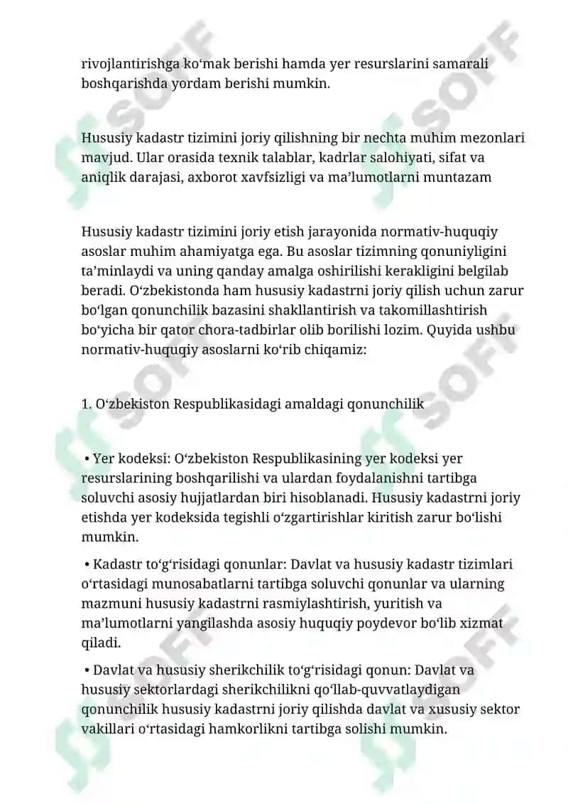 Hususiy kadastr joriy qilish mezonlari 3