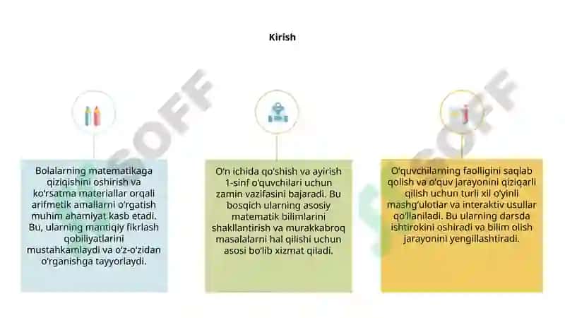 Oʻn ichida qoʻshish va ayirish amallari bilan tanishishda didaktik jarayonlarTayyorladi:AbdujalilovaSevinch 3
