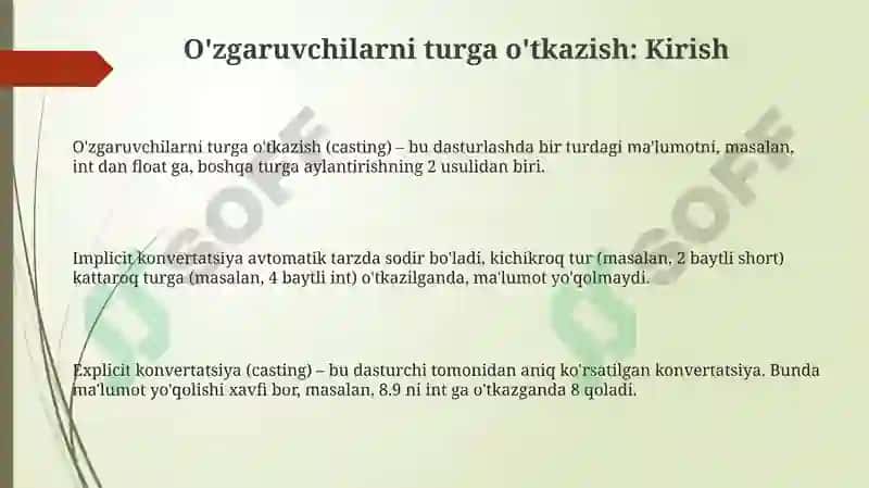 O'zgaruvchilarni turga o'tkazish (casting) 3