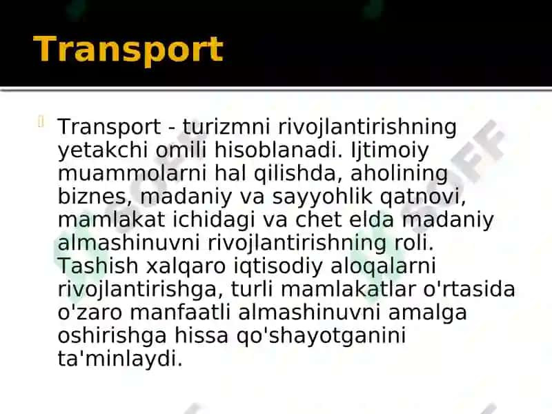 Turizm sohasida transportda tashish turlari va ularning tasniflanishi 3